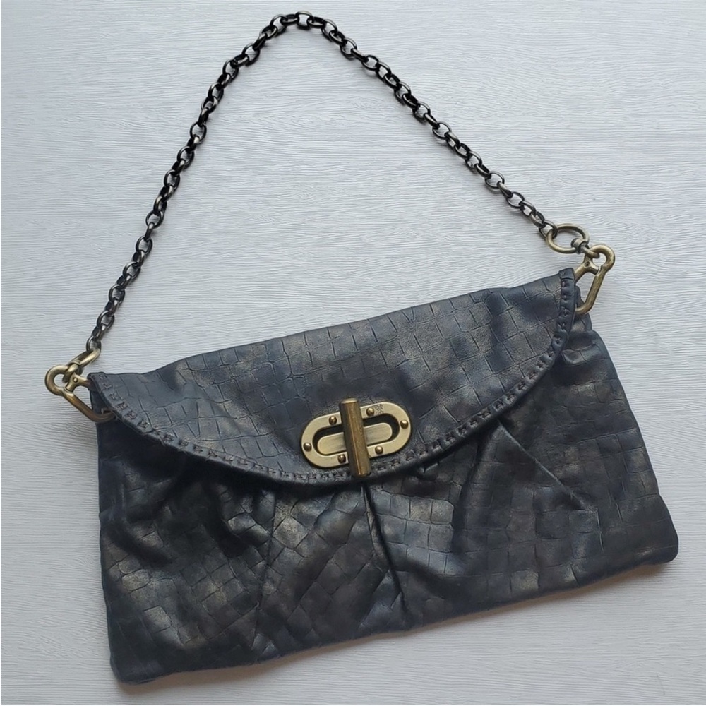 Per Se Charcoal Woven Clutch with Chain Strap